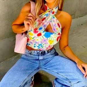 PAPAYA FLORAL HALTER TOP!